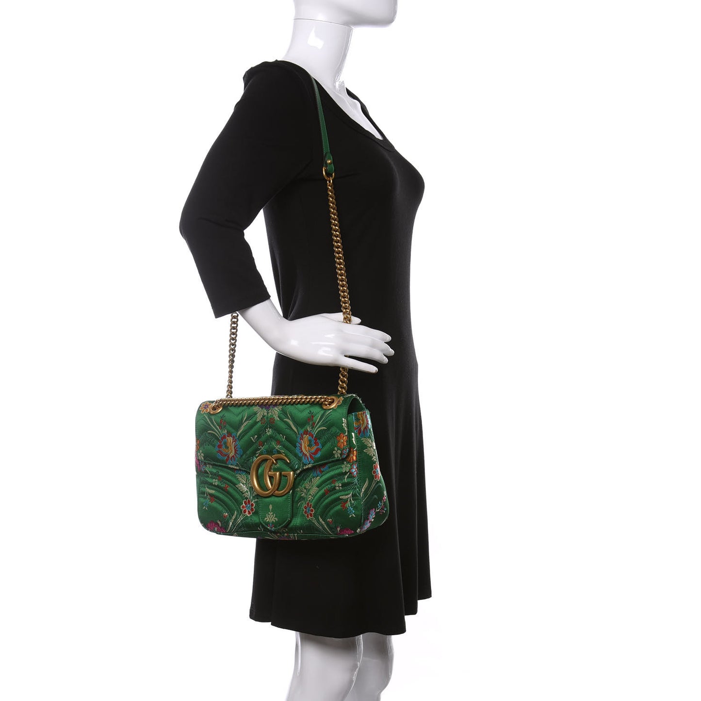 Jacquard Matelasse Floral Medium GG Marmont Shoulder Bag Green