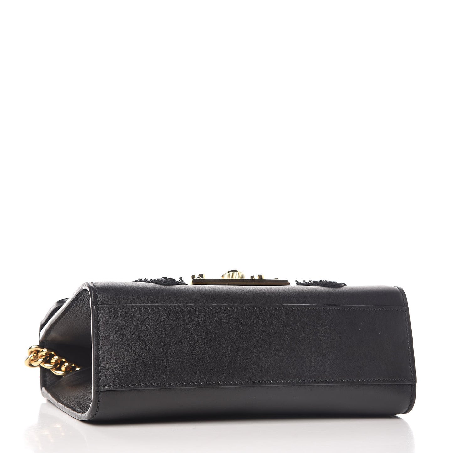 Calfskin Crystal Snake Embroidered Small Padlock Shoulder Bag Black