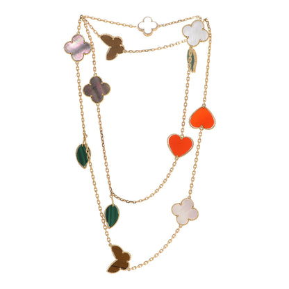 Van Cleef & Arpels 18K Yellow Gold Mother of Pearl Malachite Carnelian Tiger Eye 12 Motif Lucky Alhambra Necklace 3 of 8