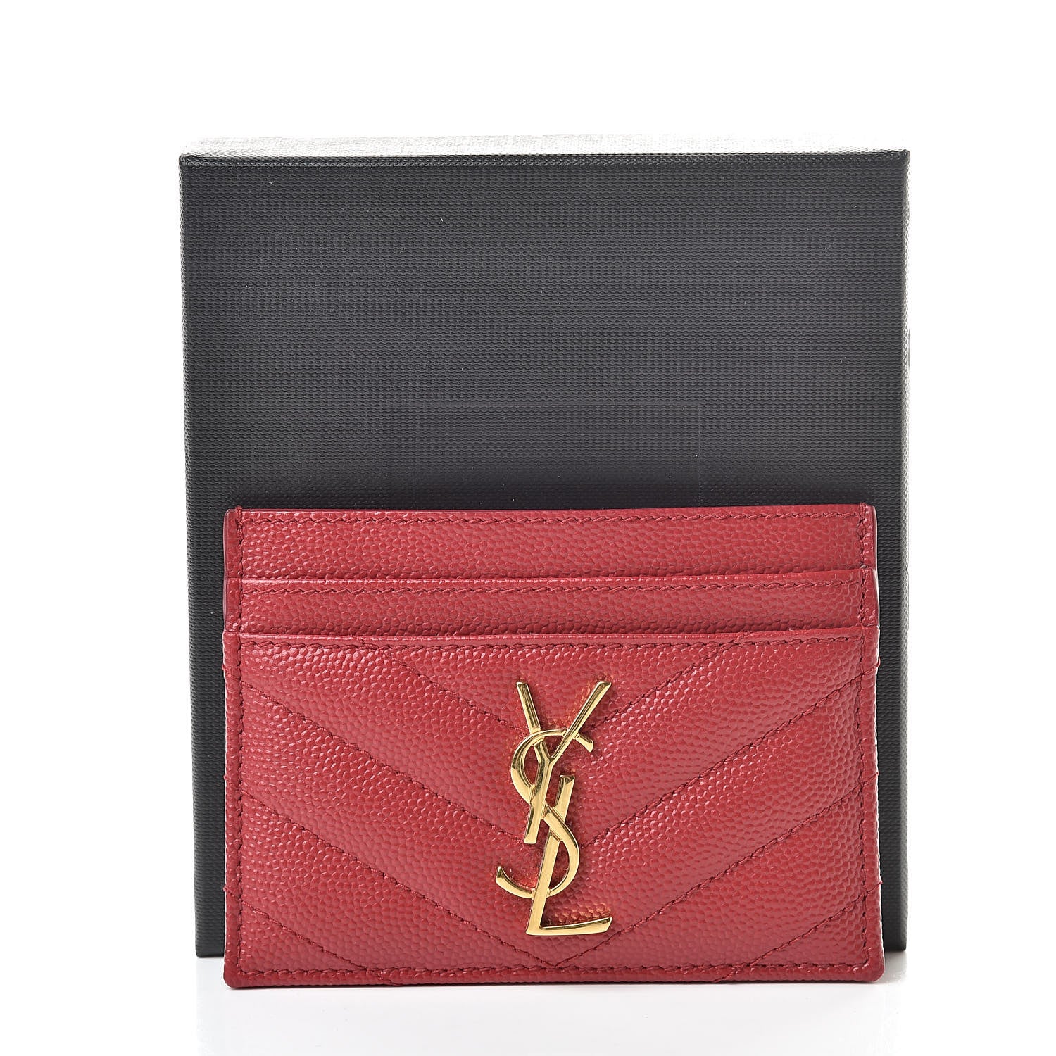Saint Laurent Grain De Poudre Matelasse Chevron Credit Card Case New Red 8 of 8