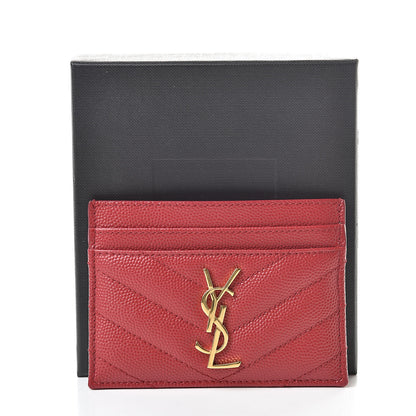 Saint Laurent Grain De Poudre Matelasse Chevron Credit Card Case New Red 8 of 8