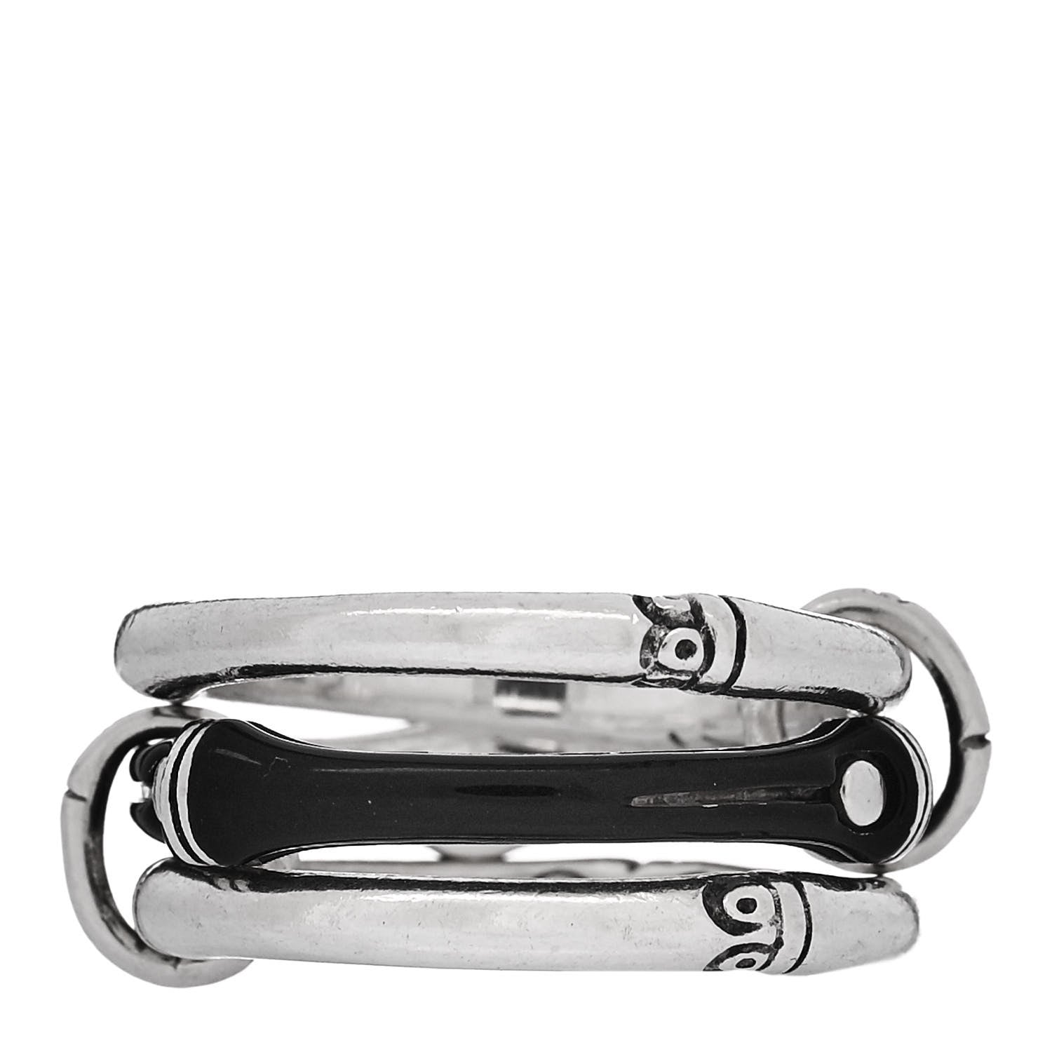 John Hardy Sterling Silver Enamel Bamboo Triple Ring 54 6.75 Black 3 of 8