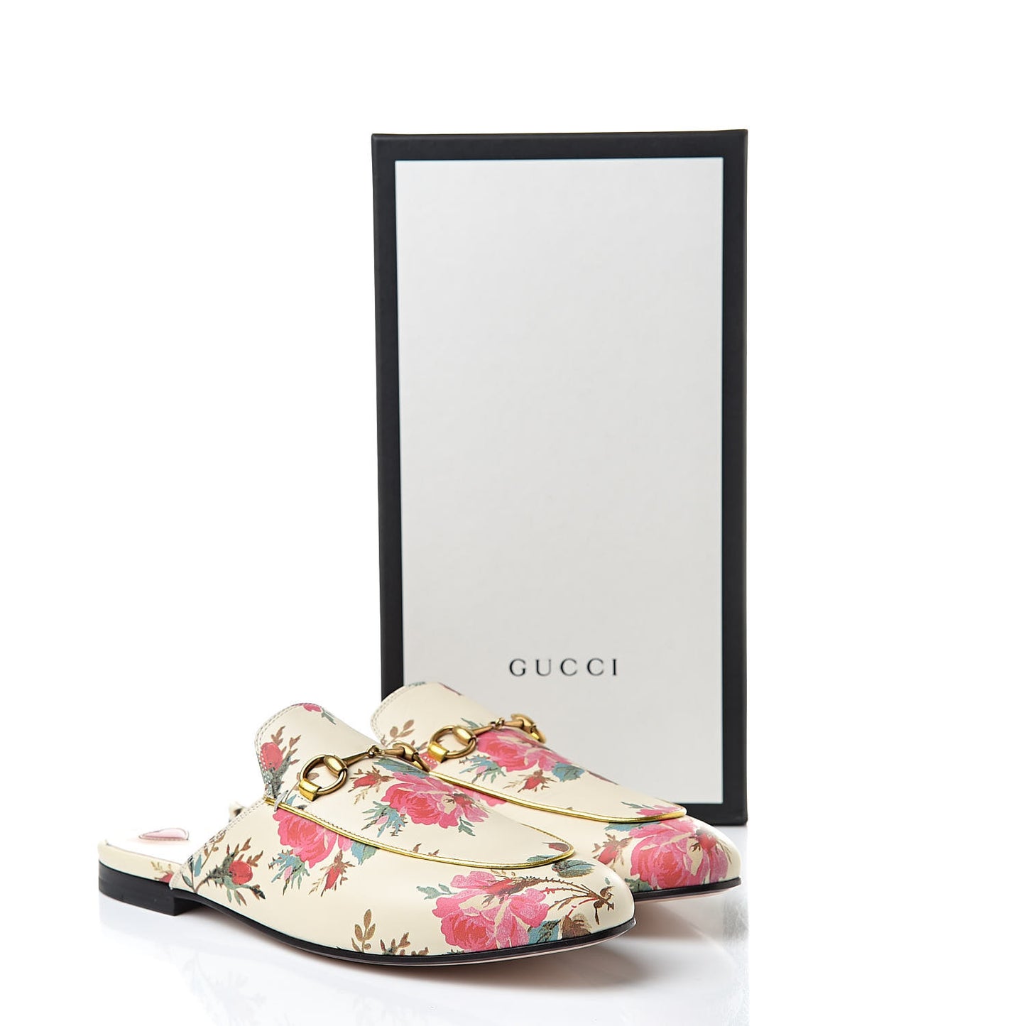 Calfskin Stamp Allover Rose Princetown Slippers 40.5 Ivory Multicolor