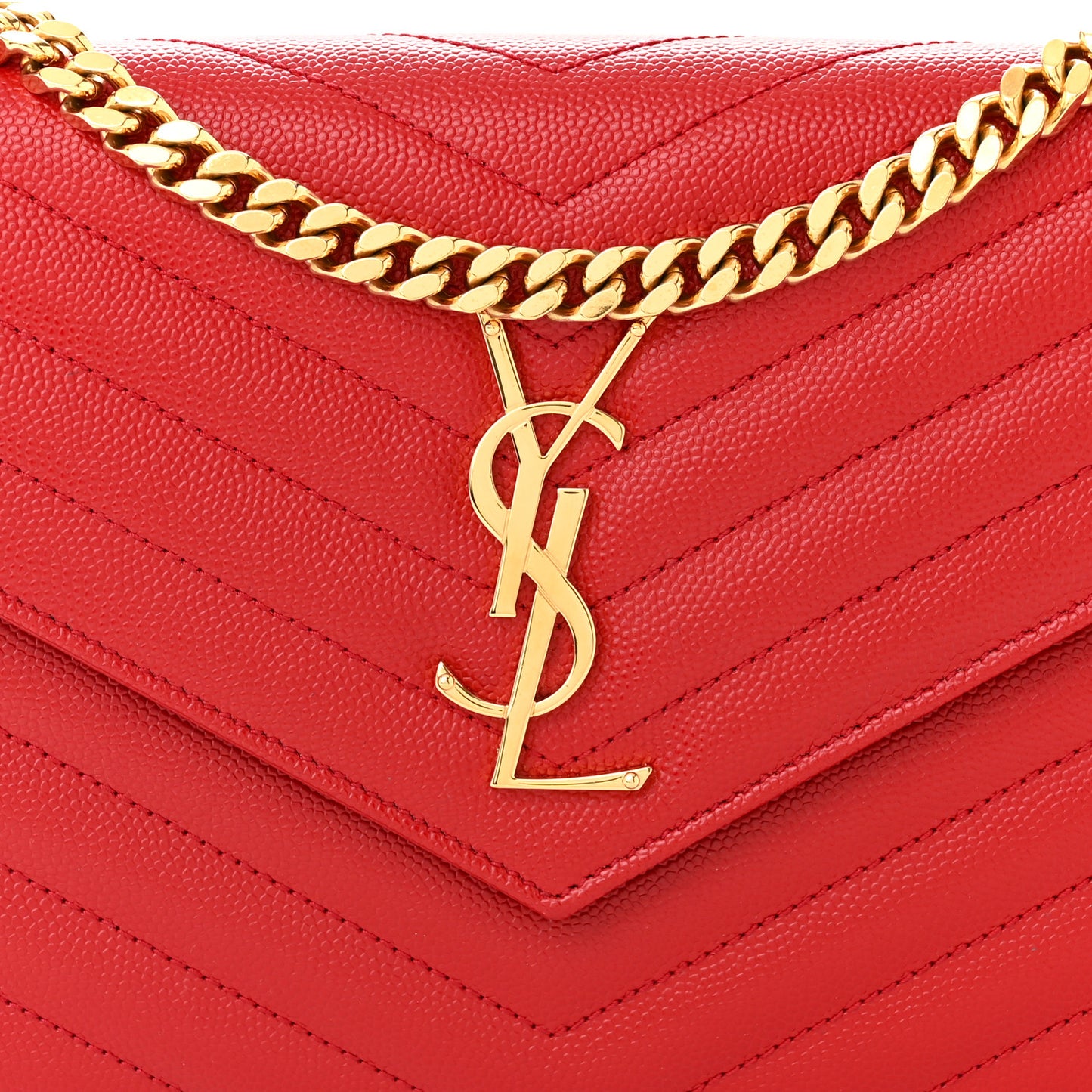 Grain De Poudre Matelasse Chevron Monogram Chain Wallet Red