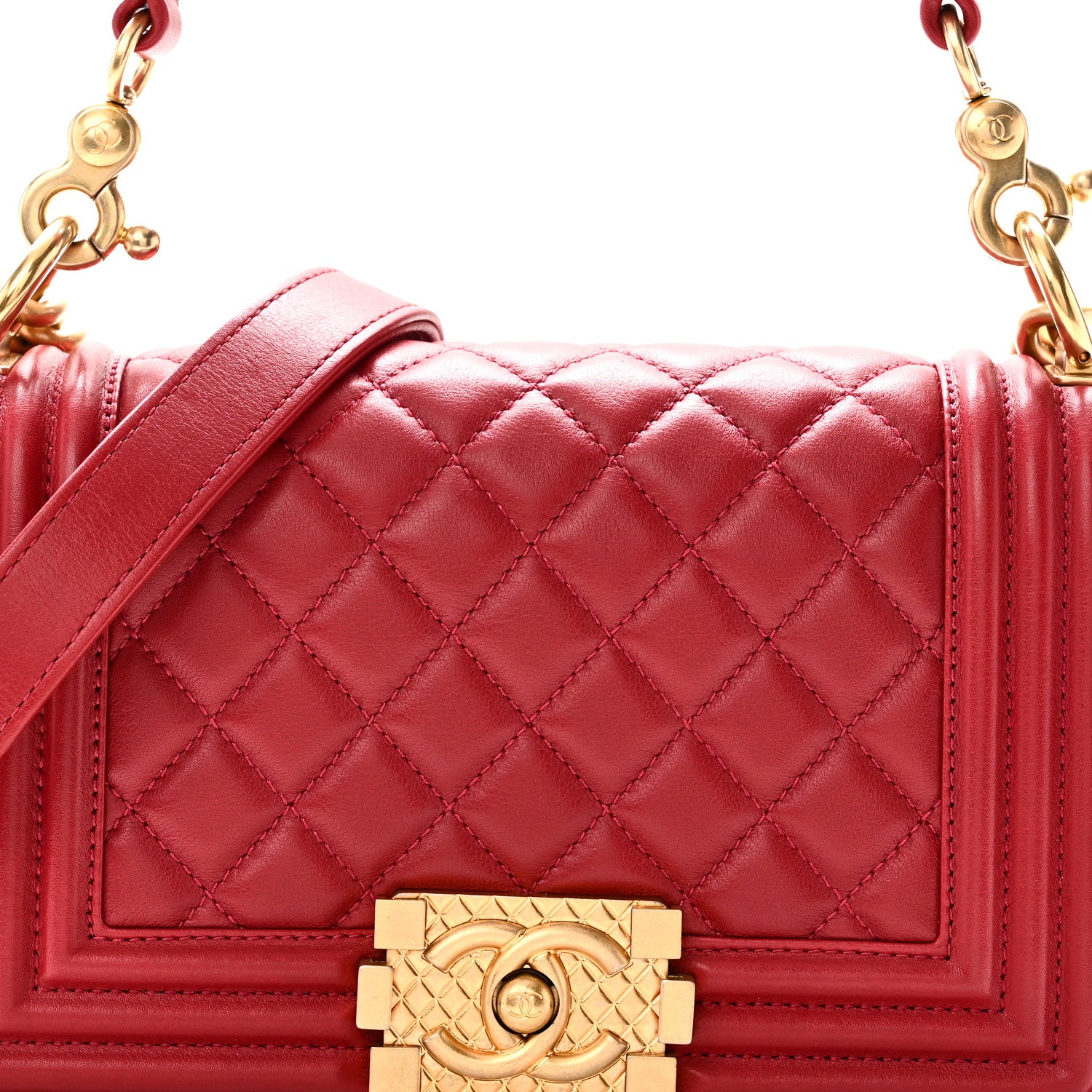 Chanel Calfskin Quilted Small Boy Logo Top Handle Flap Red 8 of 10