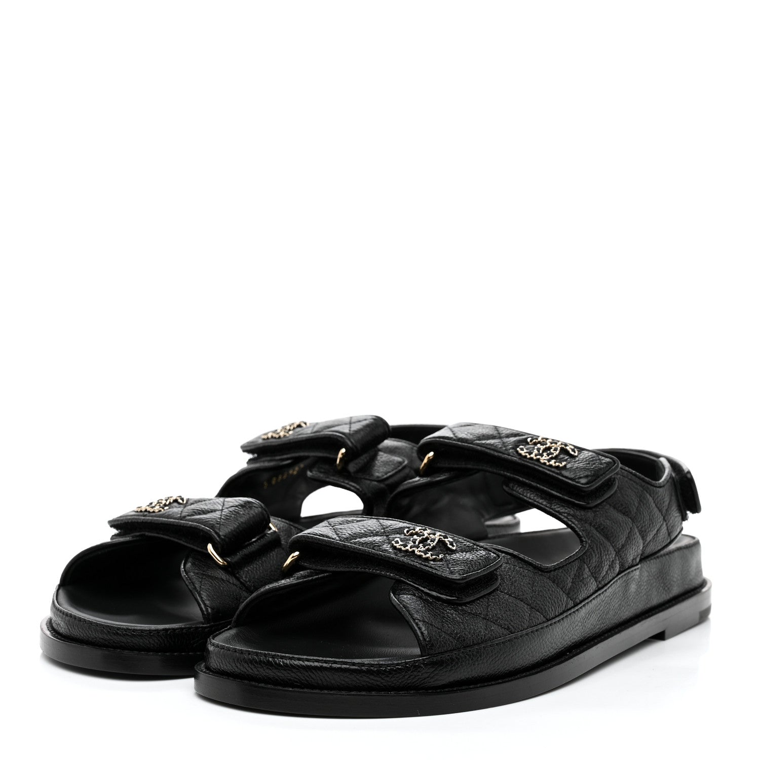 Chanel Grained Calfskin Velcro Dad Sandals 41.5 Black 3 of 9