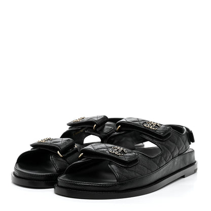 Chanel Grained Calfskin Velcro Dad Sandals 41.5 Black 3 of 9