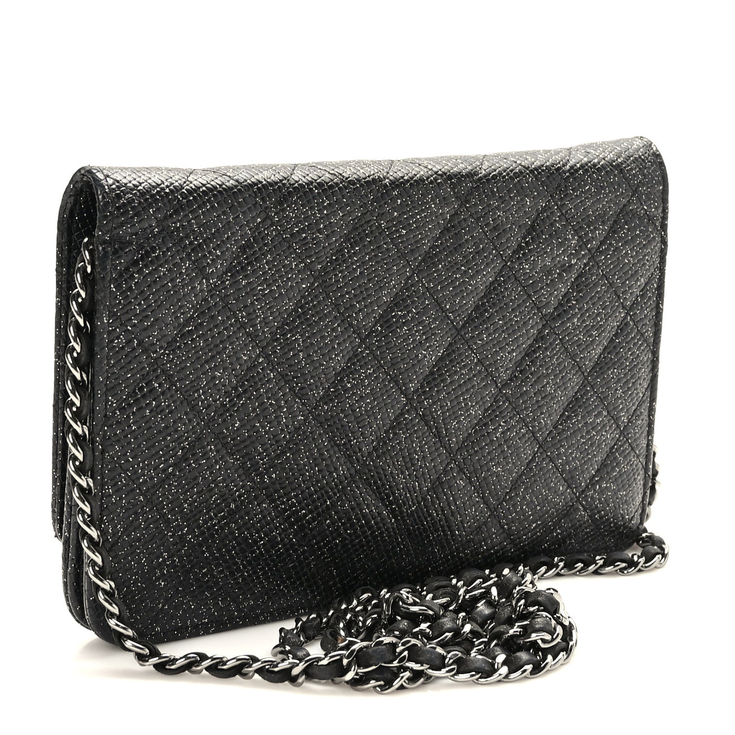 Chanel Glitter Calfskin Quilted Wallet on Chain WOC Black 3 of 11