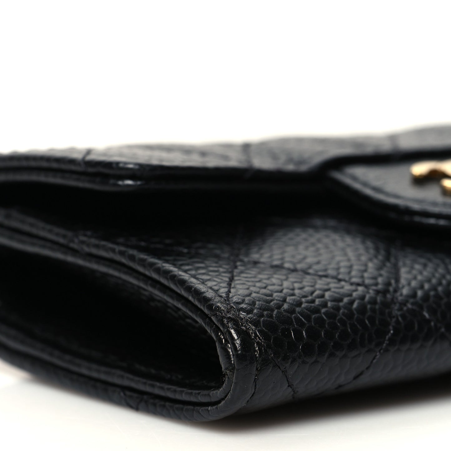Caviar Quilted Flap Card Holder Wallet Black