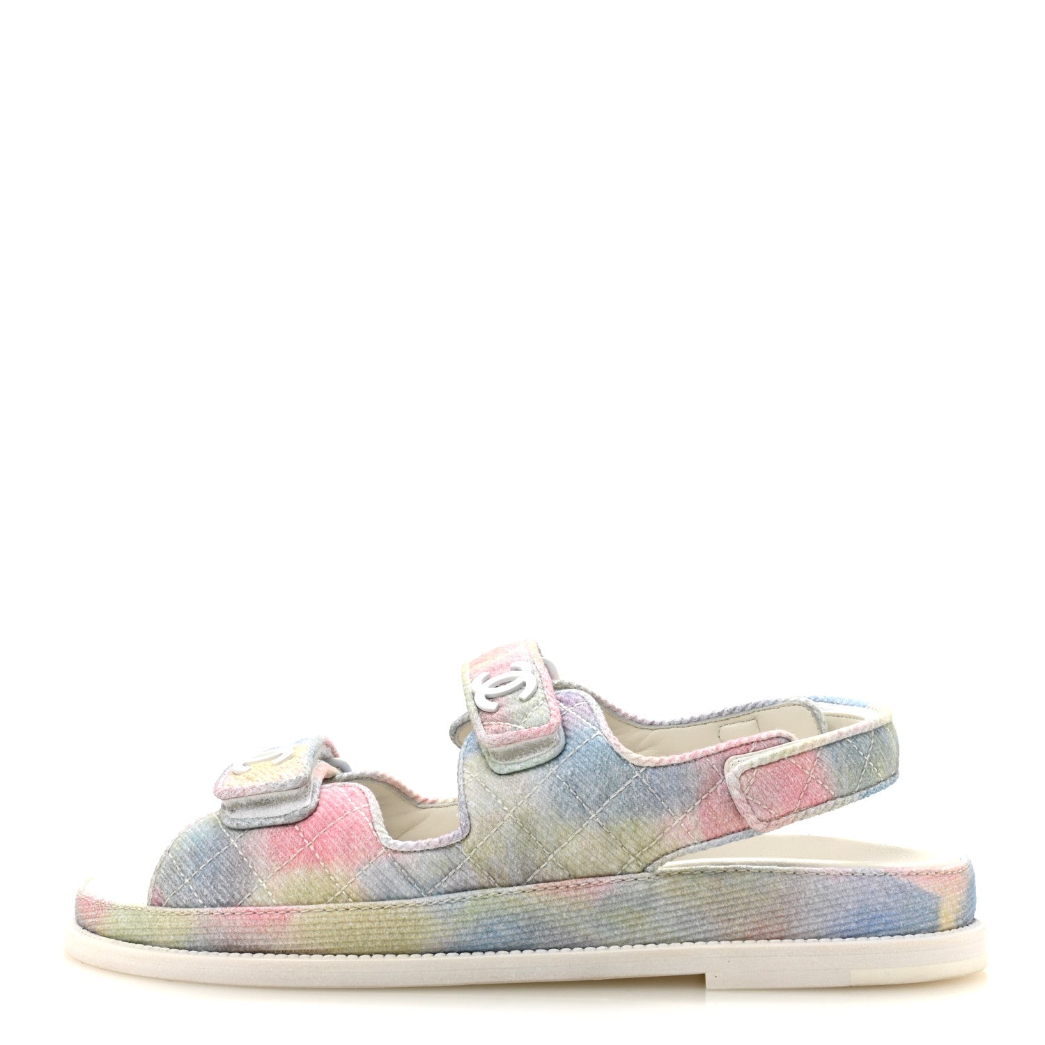 Chanel Printed Fabric Quilted Dad Sandals 41 Green Pink Blue 1 of 9