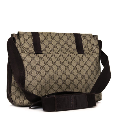 Gucci GG Plus Monogram Large Double Buckle Flap Messenger Bag Beige Dark Brown 2 of 14