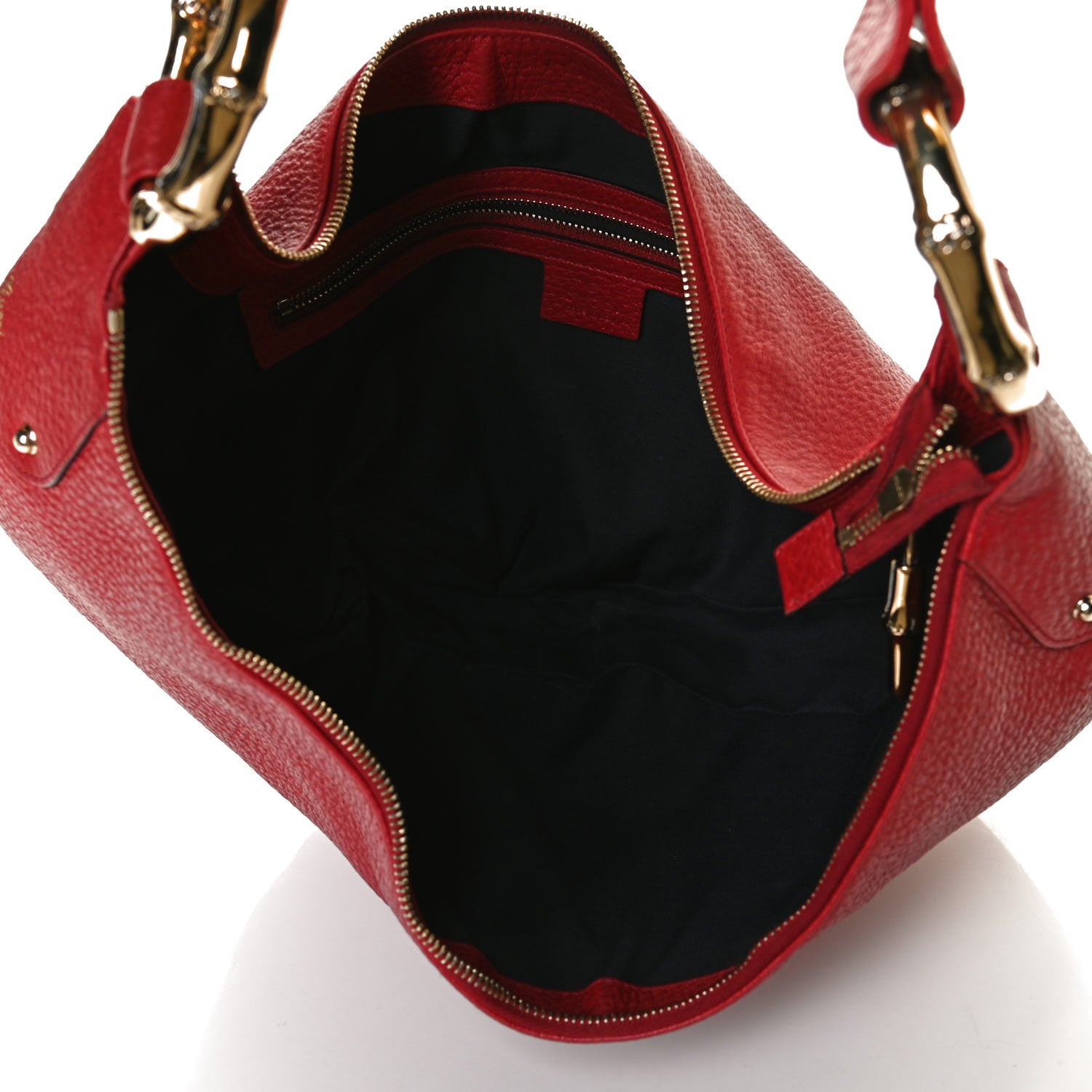 Gucci Pebbled Calfskin Web Bamboo Ring Hobo Red 5 of 12