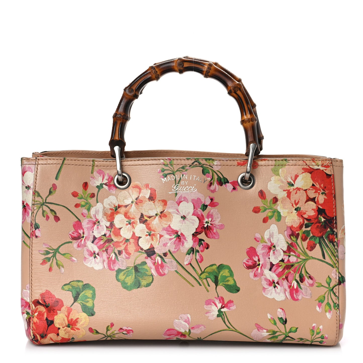 Shangai Calfskin Blooms Print Medium Bamboo Shopper Tote Pink Apricot Multicolor