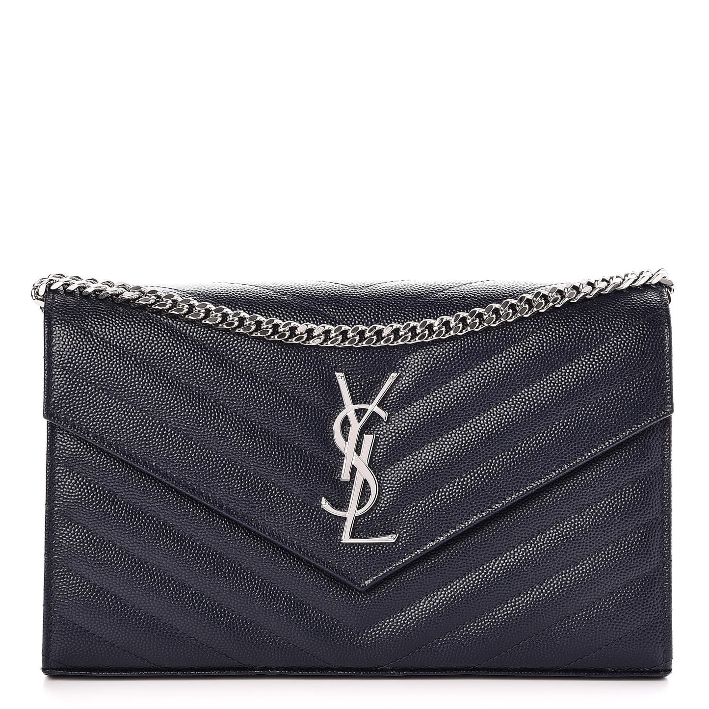 Grain De Poudre Matelasse Chevron Monogram Chain Wallet Navy