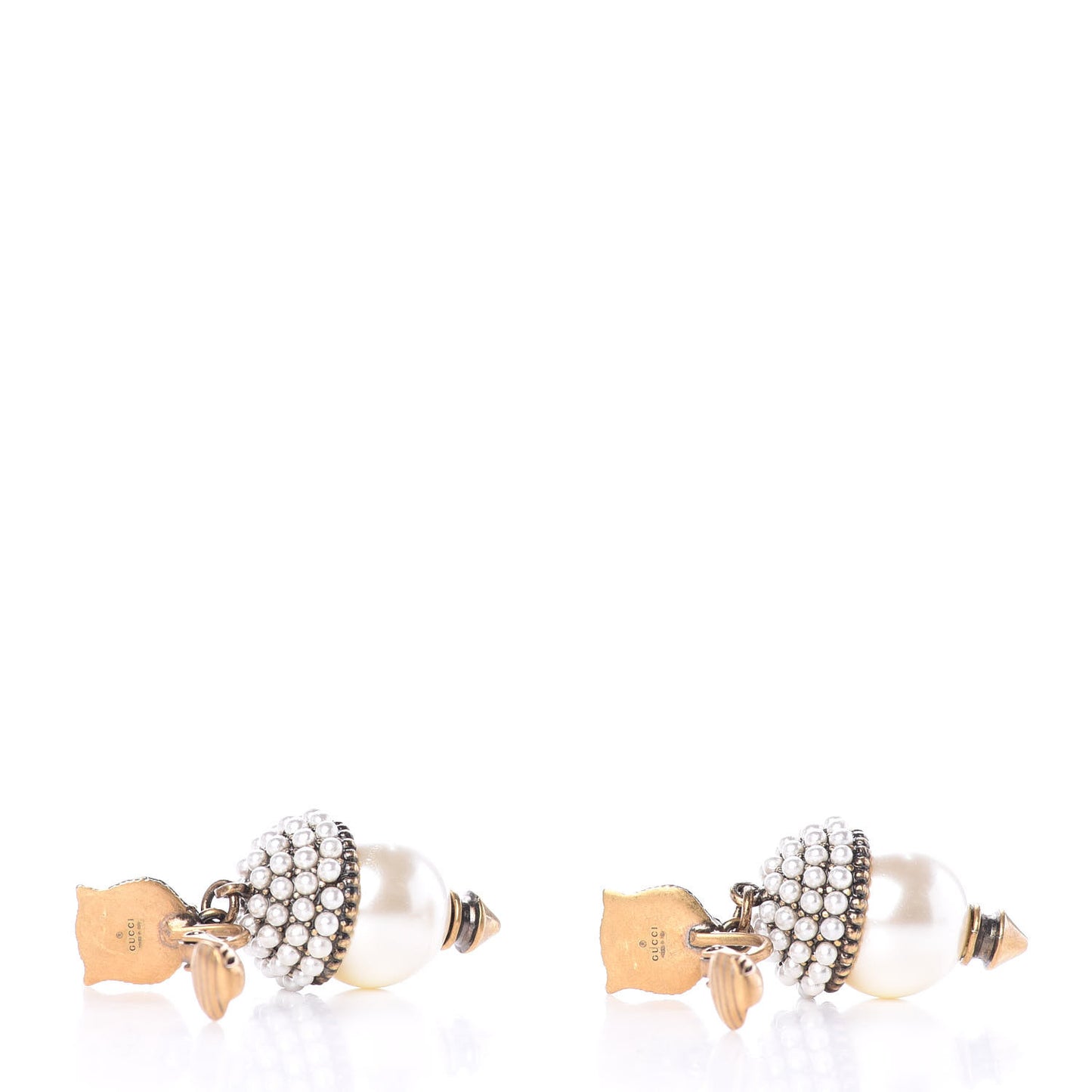 Metal Resin Pearl Feline Clip On Earrings Aged Gold