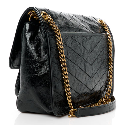 Saint Laurent Crinkled Calfskin Matelasse Monogram Medium Niki Chain Satchel Black 3 of 12