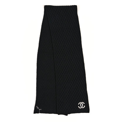 Chanel Cashmere Knit CC Scarf Black White 2 of 3