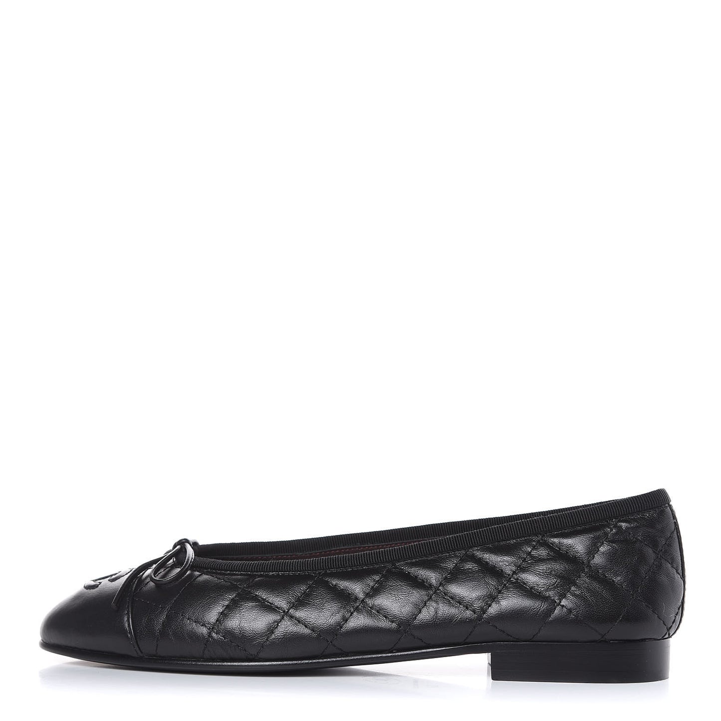 Aged Calfskin Quilted Cap Toe Ballerina Flats 37 Black