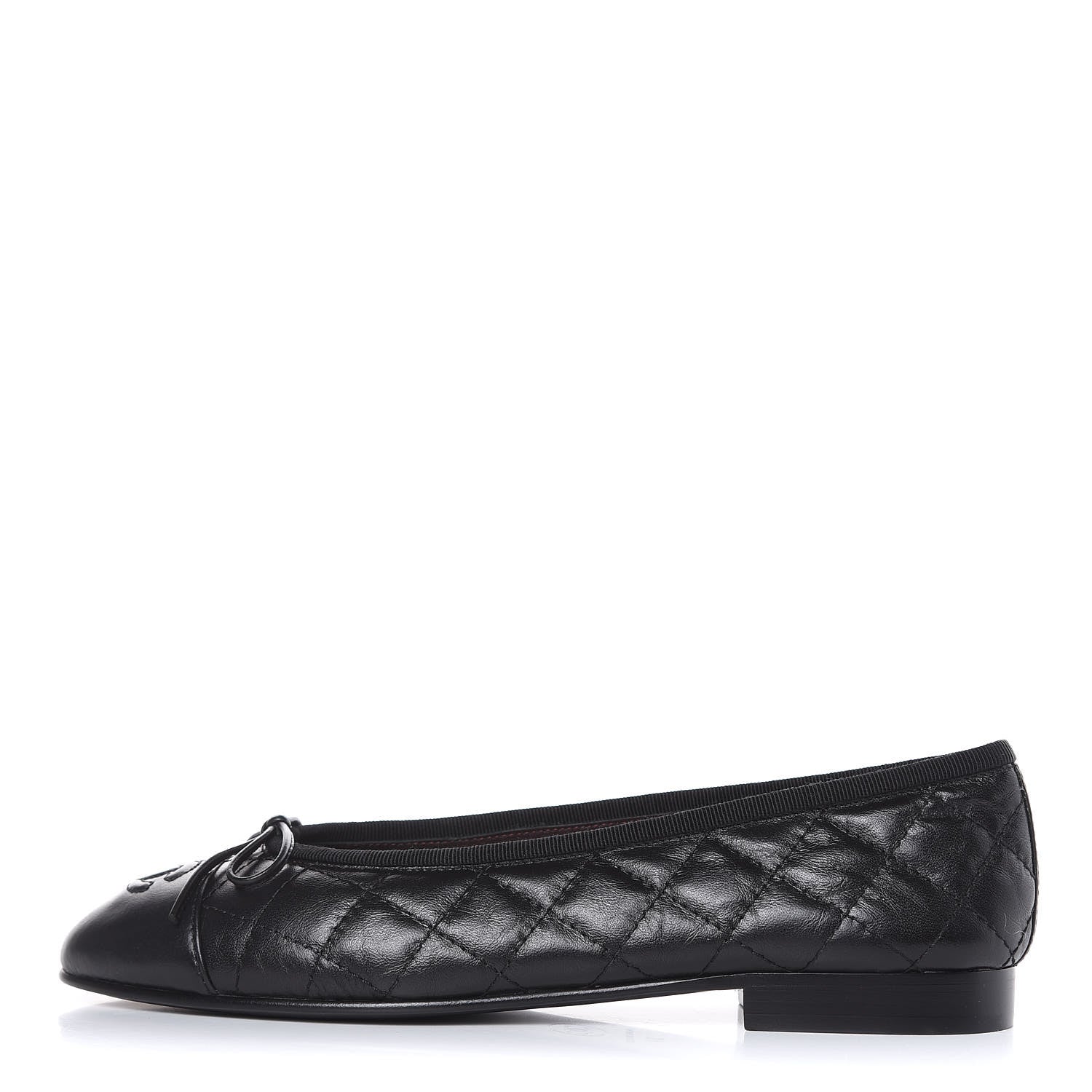 Chanel Aged Calfskin Quilted Cap Toe Ballerina Flats 37 Black 1 of 9