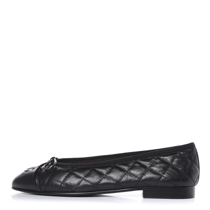 Chanel Aged Calfskin Quilted Cap Toe Ballerina Flats 37 Black 1 of 9