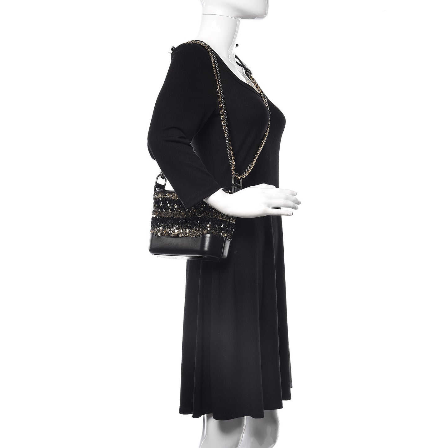 Sequin Calfskin Small Gabrielle Hobo Black Gold
