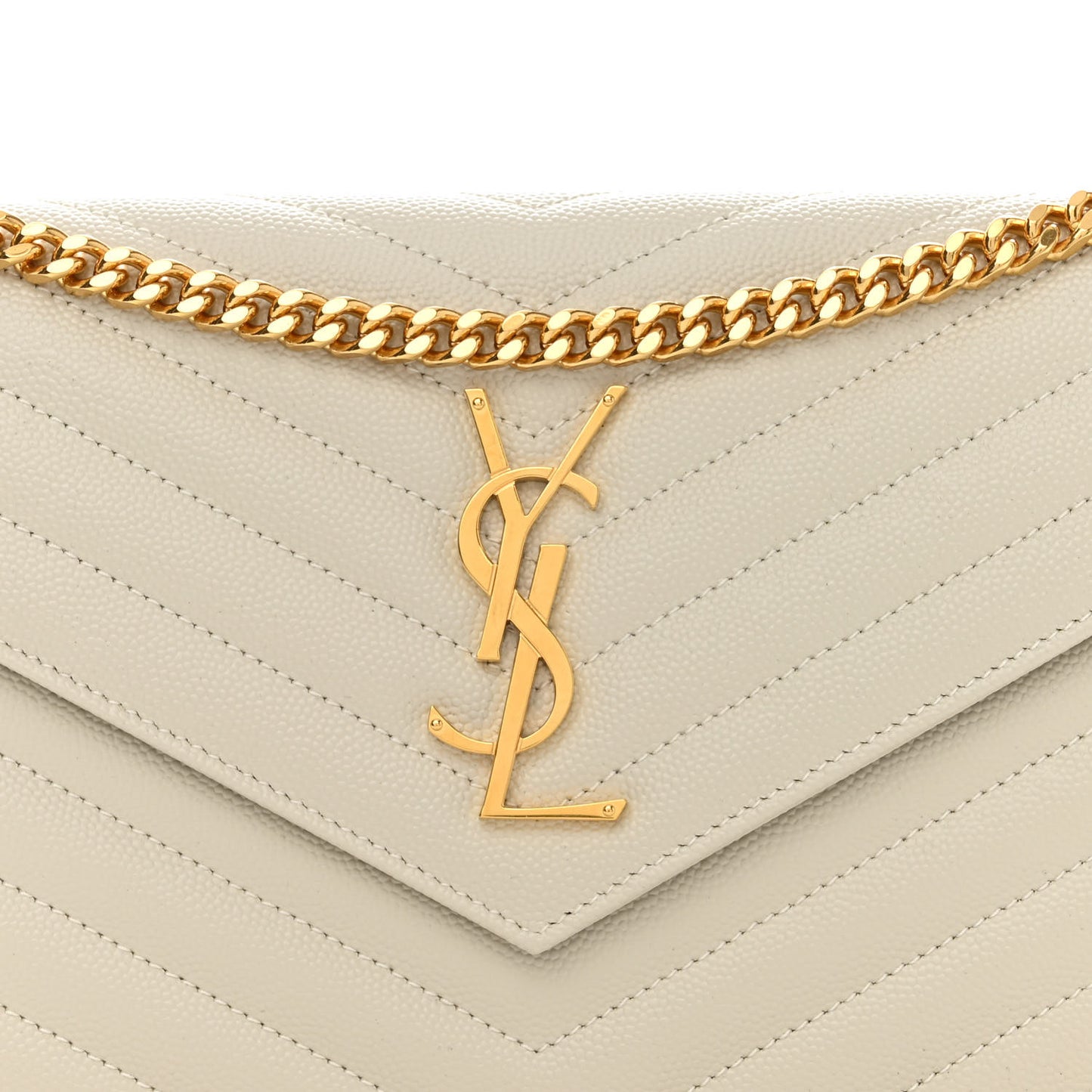 Grain De Poudre Matelasse Chevron Monogram Chain Wallet Blanc Vintage