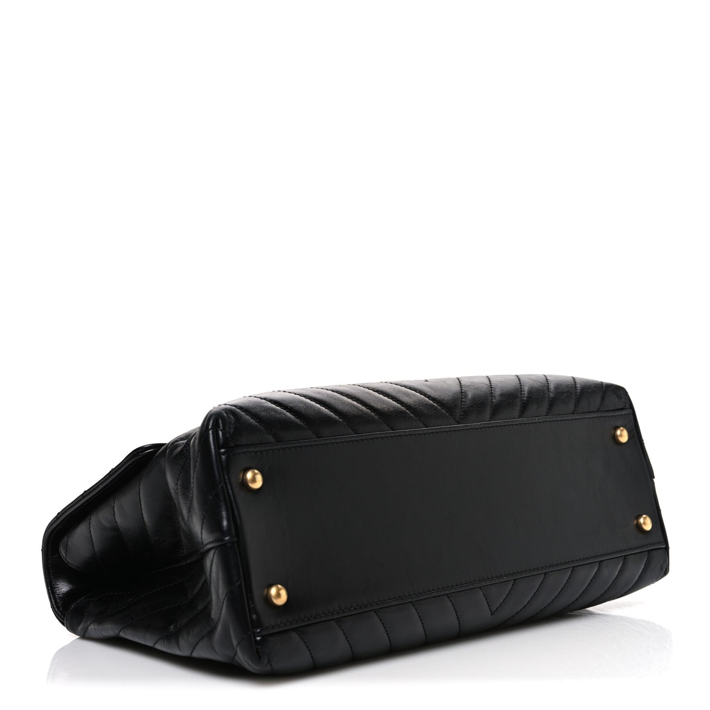 Aged Calfskin Chevron Quilted Medium Coco Handle Flap Black