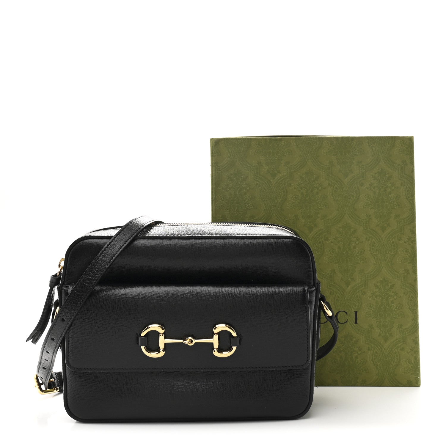 GUCCI レザーバッグ Gucci Textured Calfskin Small Horsebit 1955 Shoulder Bag Black