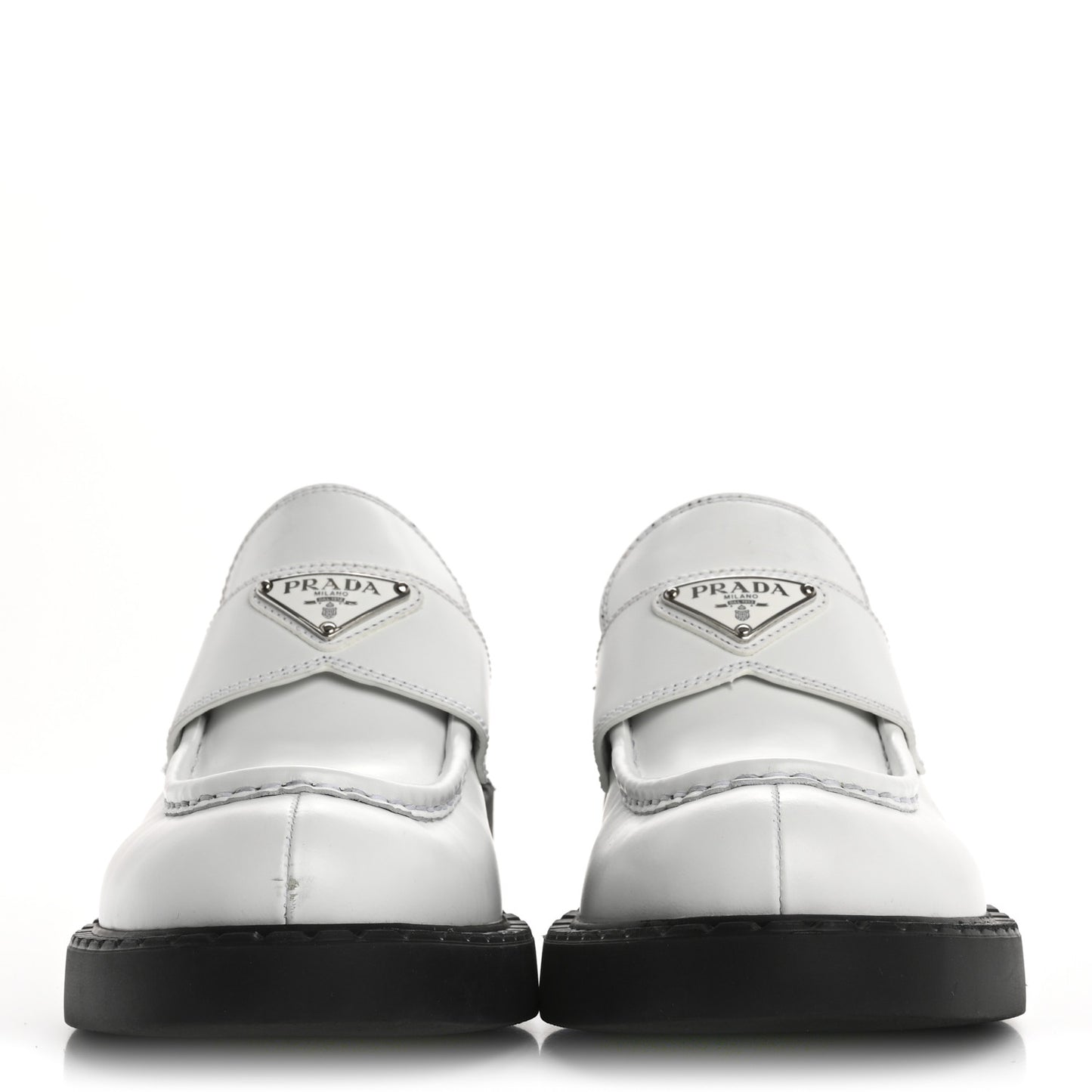 Spazzolato Metal Triangle Logo 50mm Loafers 40.5 White Black