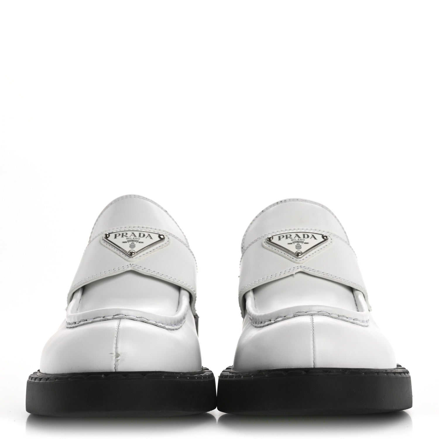Prada Spazzolato Metal Triangle Logo 50mm Loafers 40.5 White Black 3 of 13