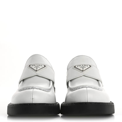 Prada Spazzolato Metal Triangle Logo 50mm Loafers 40.5 White Black 3 of 13