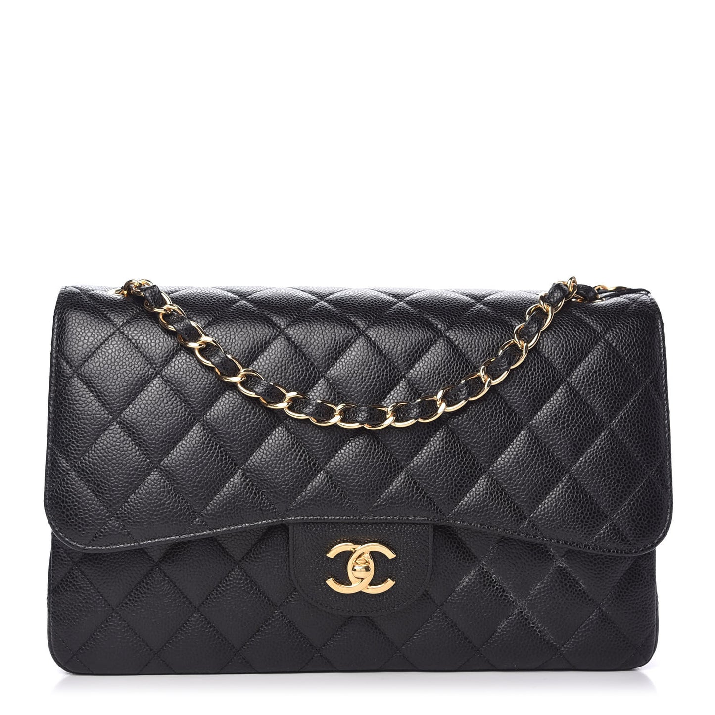 Caviar Quilted Jumbo Double Flap Black