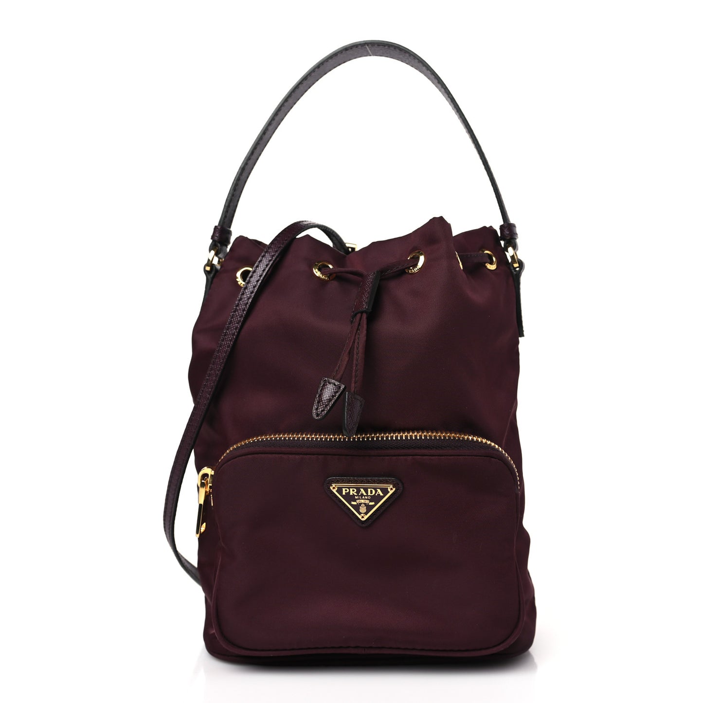 Re-Nylon Saffiano Duet Bucket Crossbody Bag Bordeaux