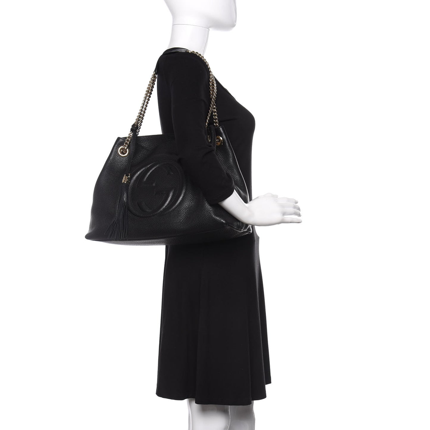 Pebbled Calfskin Medium Soho Chain Shoulder Bag Black