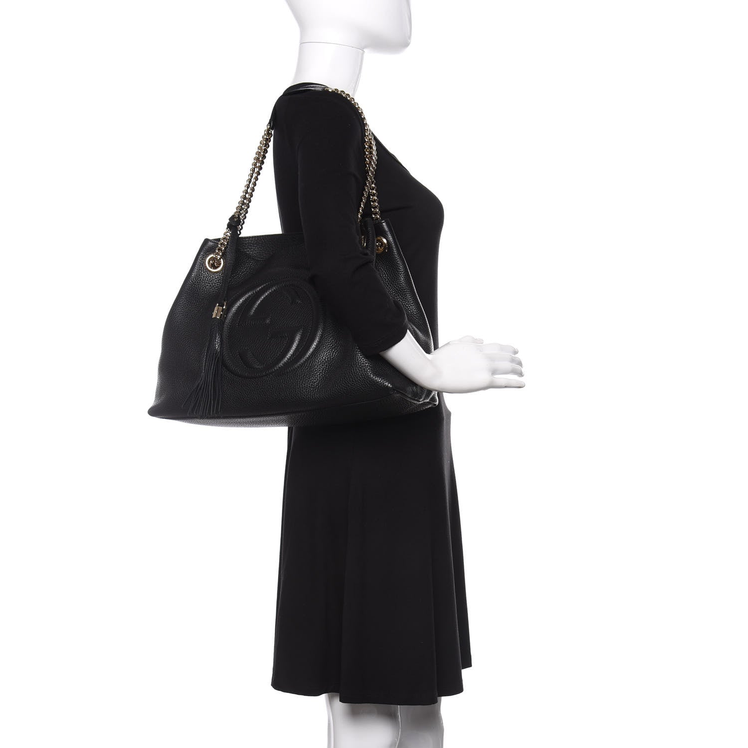 Gucci Pebbled Calfskin Medium Soho Chain Shoulder Bag Black 2 of 12