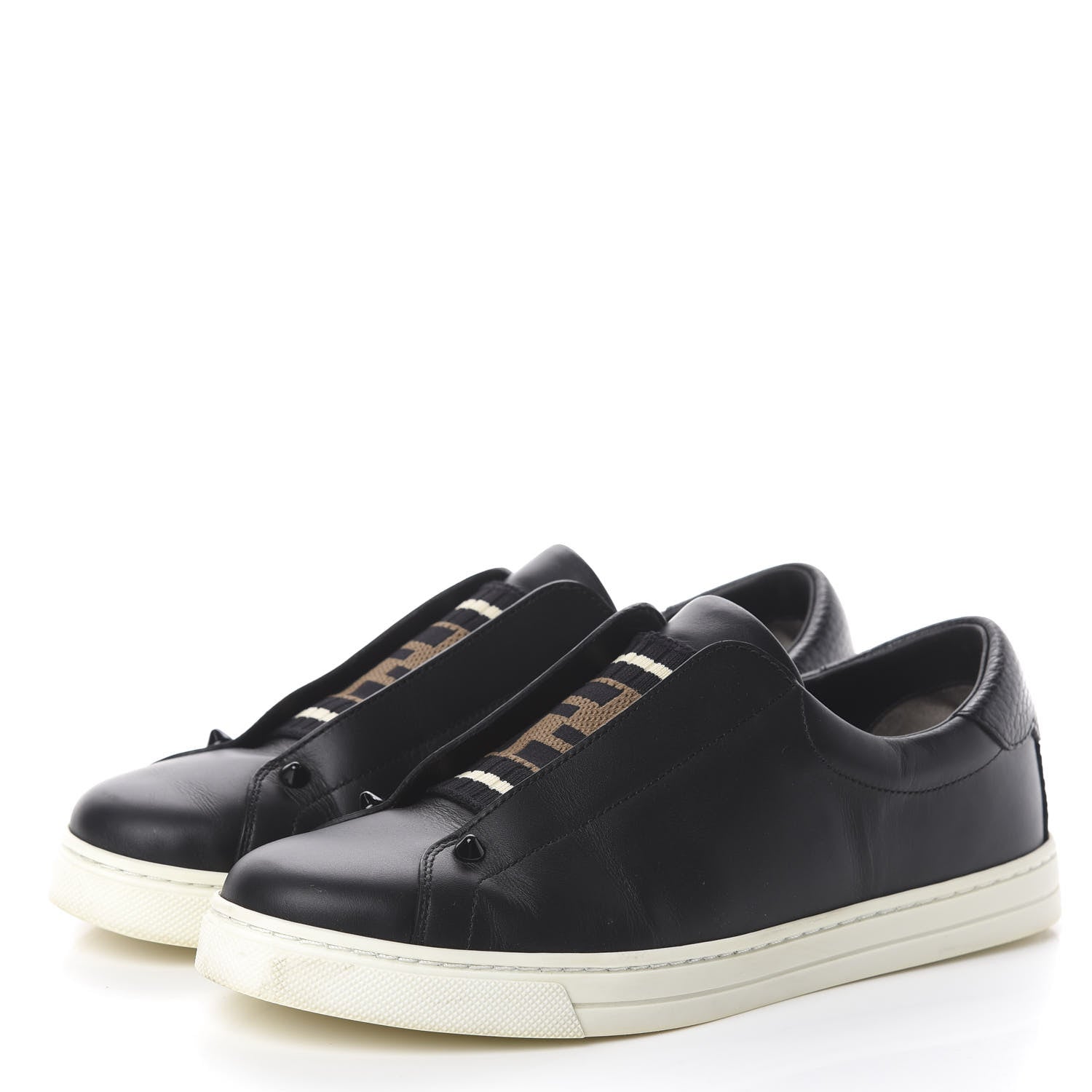 Fendi Vitello Microfiber FF Rockoclick Slip On Sneakers 38 Black Tobacco 3 of 7