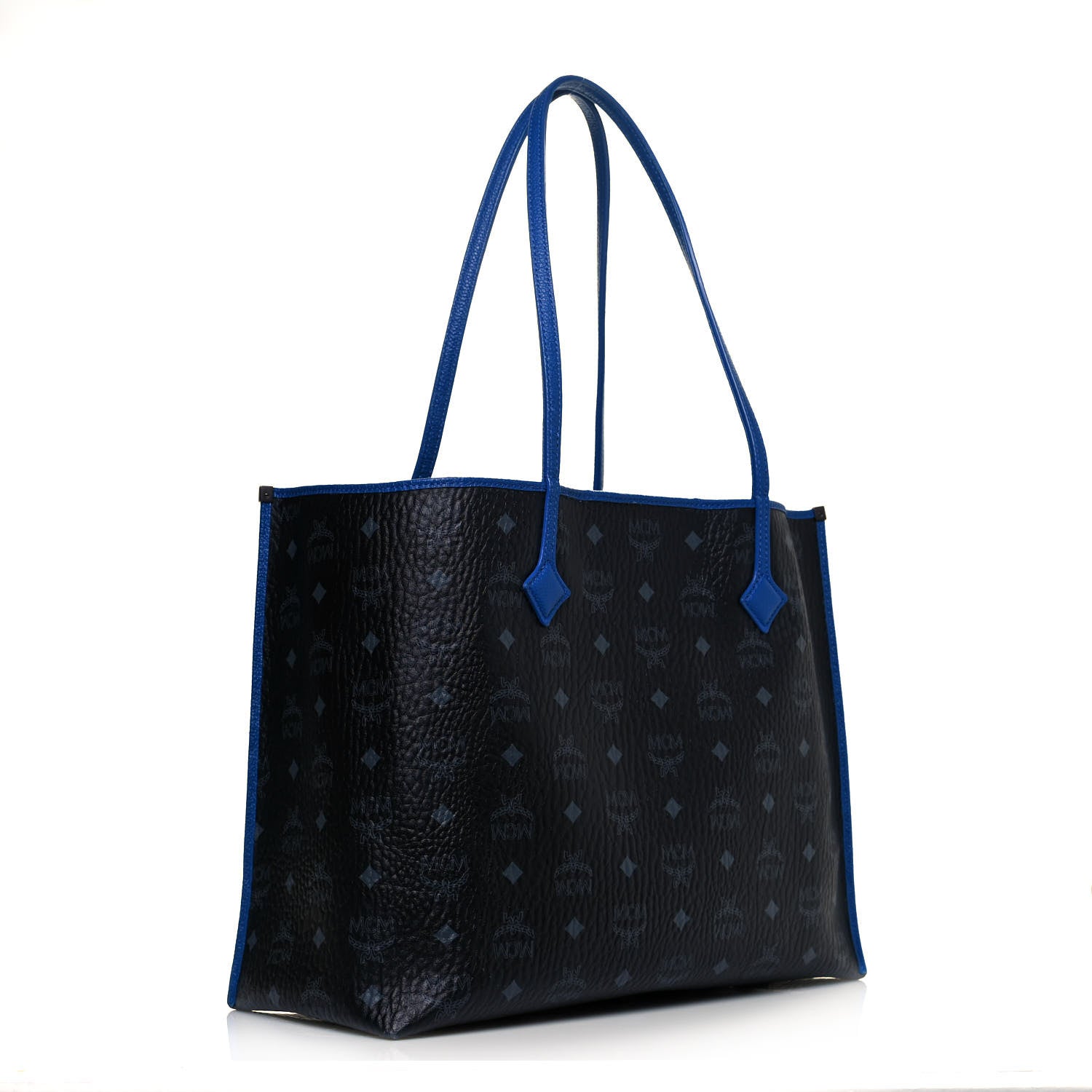 MCM Metallic Visetos Medium Kira Shopper Tote Black Blue 3 of 14