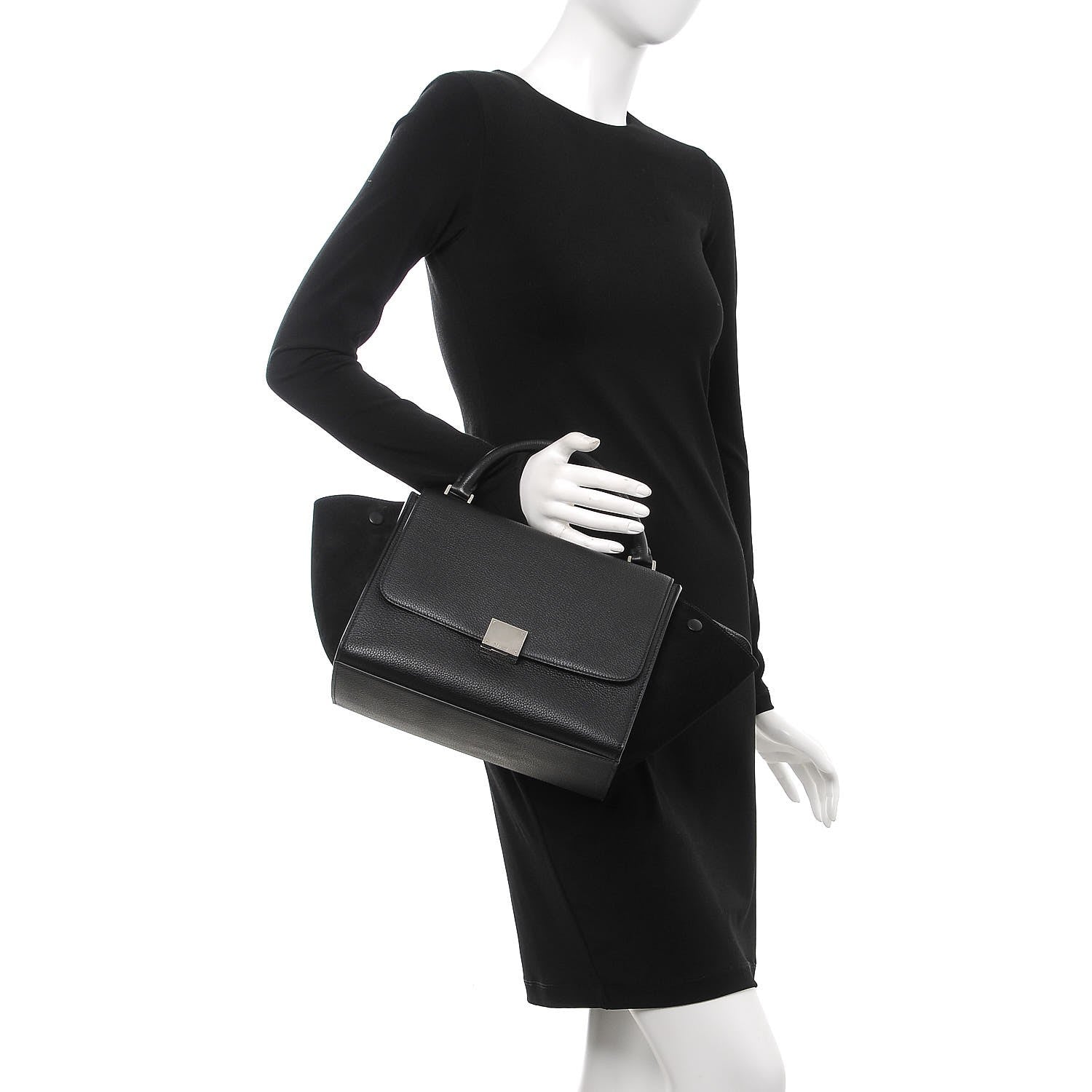 Celine Drummed Calfskin Suede Small Trapeze Black 2 of 8