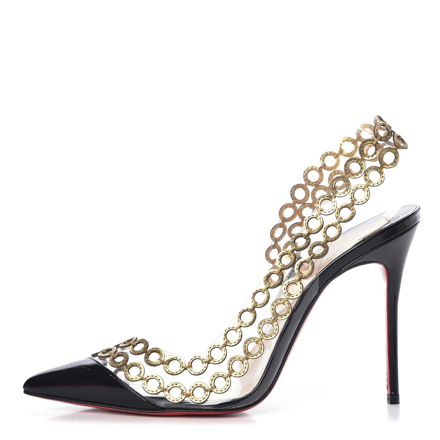 Patent PVC Malaika Half Dorsay 120 Pumps 38 Black Gold