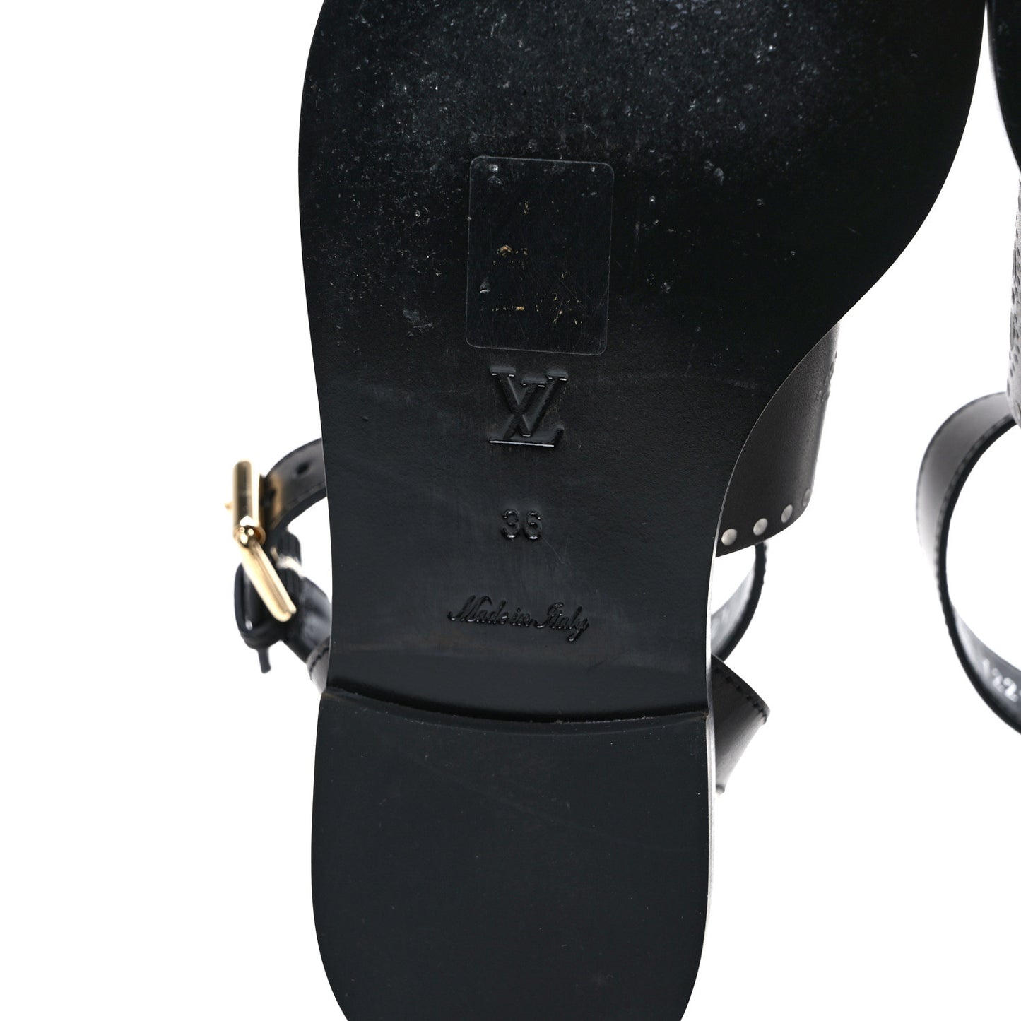 Soft Calfskin Perforated Horizon Flat Sandals 36 Black