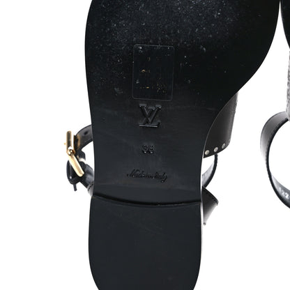Louis Vuitton Soft Calfskin Perforated Horizon Flat Sandals 36 Black 6 of 8