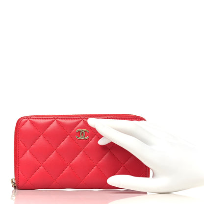 Chanel Lambskin Quilted Medium Zip Around Wallet Light Red 2 of 12