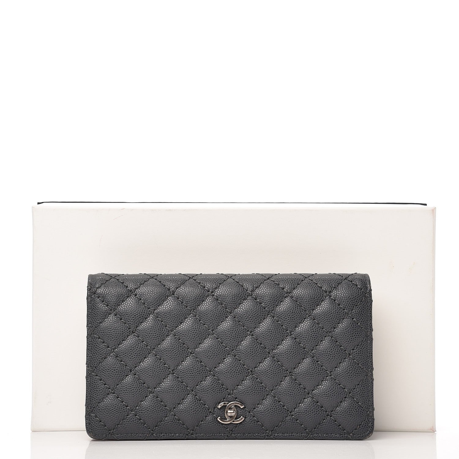 Chanel Caviar Quilted Stitched Yen Wallet Grey 10 of 10