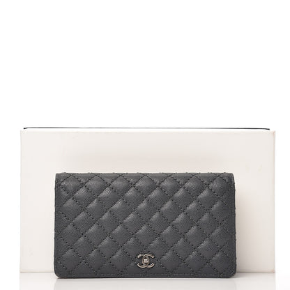 Chanel Caviar Quilted Stitched Yen Wallet Grey 10 of 10