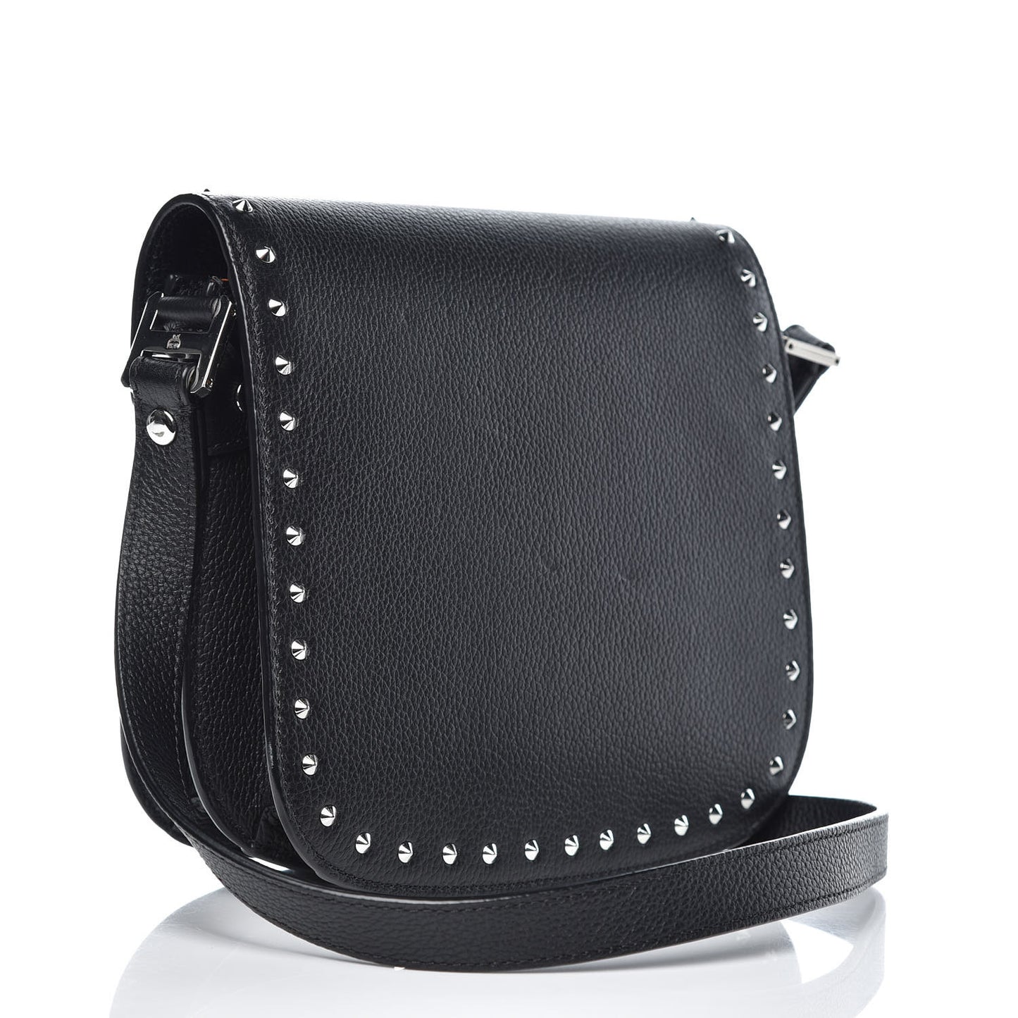 Calfskin Studded Outline Patricia Shoulder Bag Black