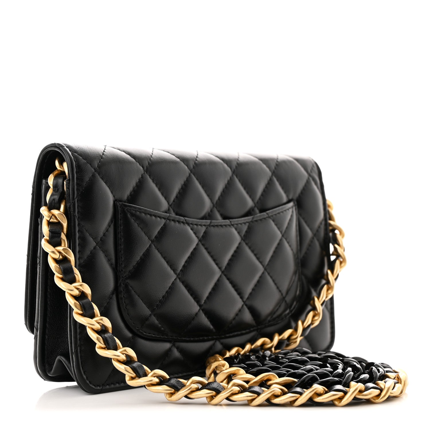 Chanel Lambskin Resin Quilted Wallet On Chain WOC Black 3 of 12