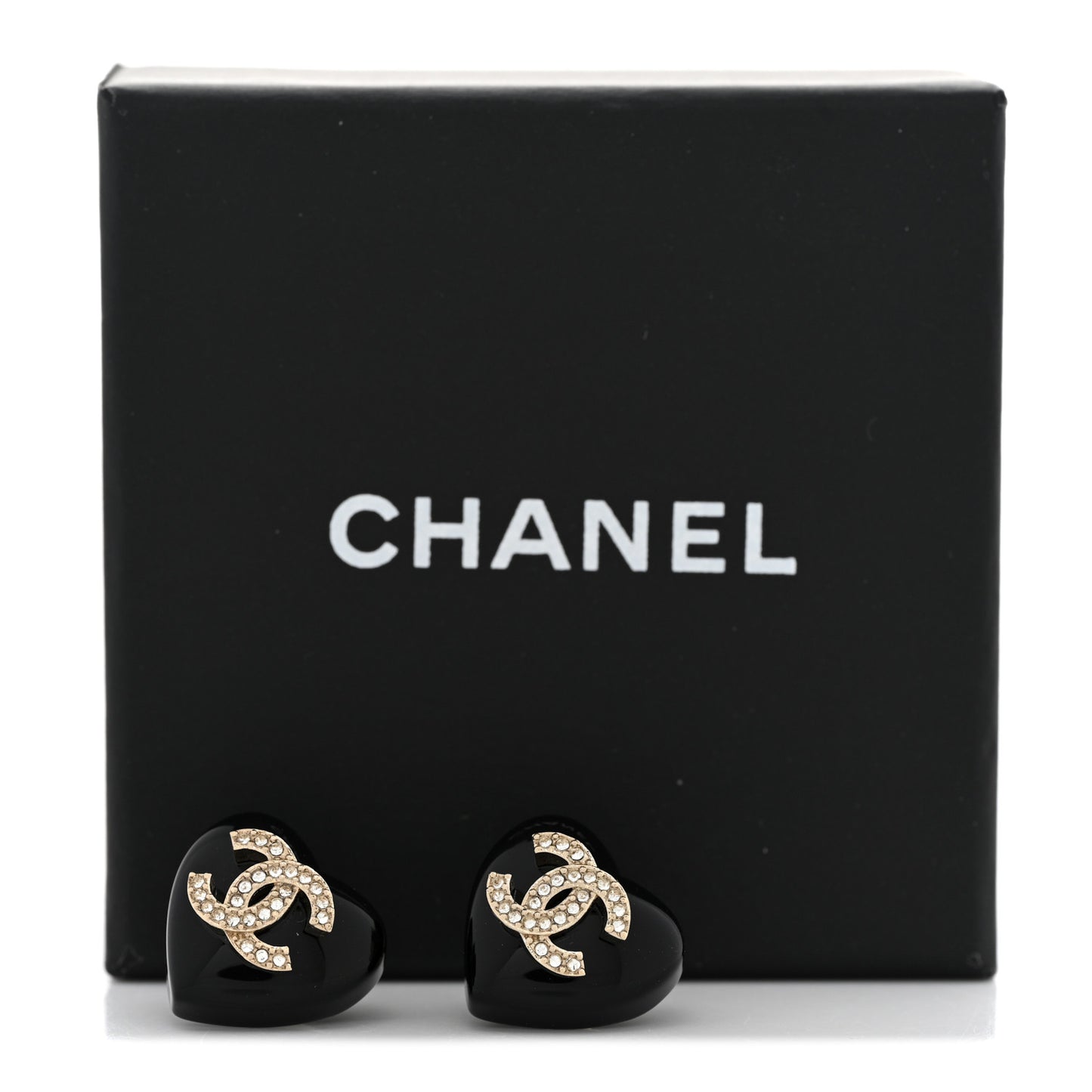 Resin Crystal CC Heart Earrings Black Gold