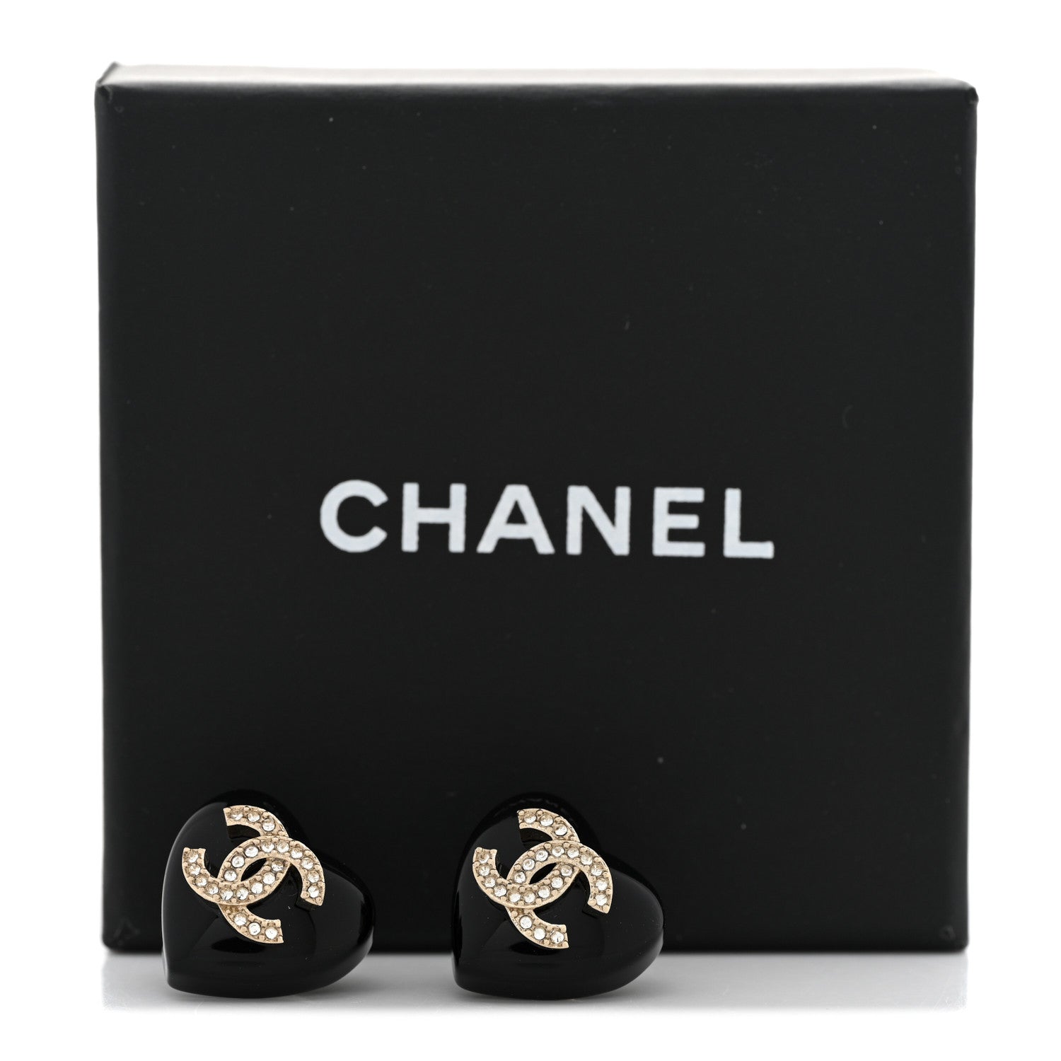 Chanel Resin Crystal CC Heart Earrings Black Gold 5 of 5