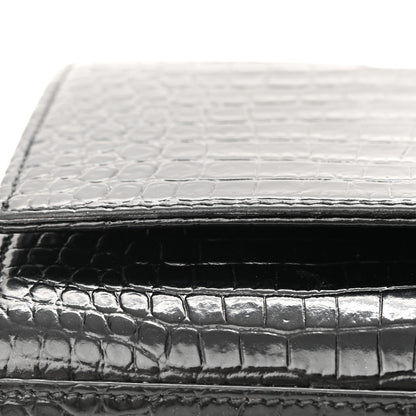 Saint Laurent Calfskin Crocodile Embossed Small Classic Monogram Kate Tassel Satchel Black 15 of 16