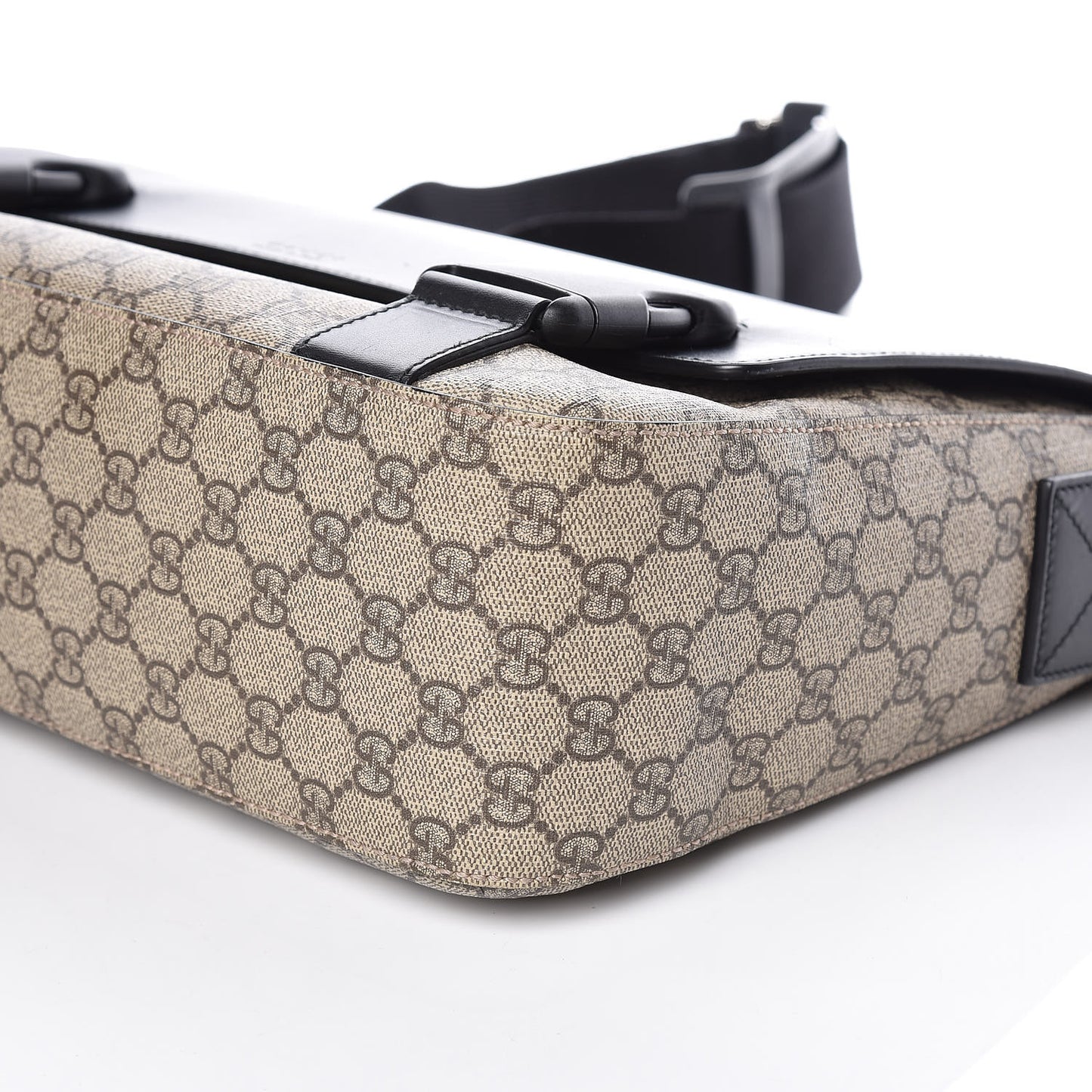 GG Supreme Monogram Calfskin Medium Double Buckle Flap Messenger Beige Black